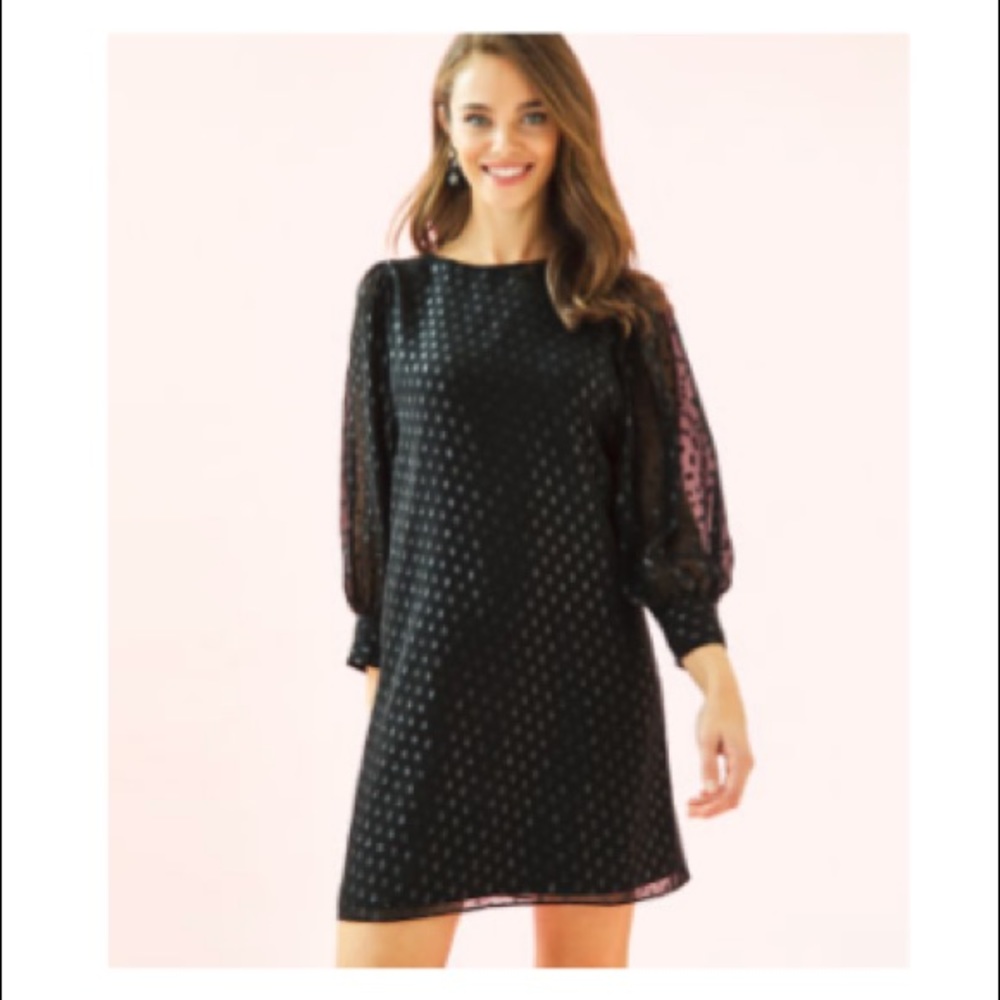 NWT Lilly Pulitzer Maisel Silk Dress in Onyx Moroccan Metallic Clip